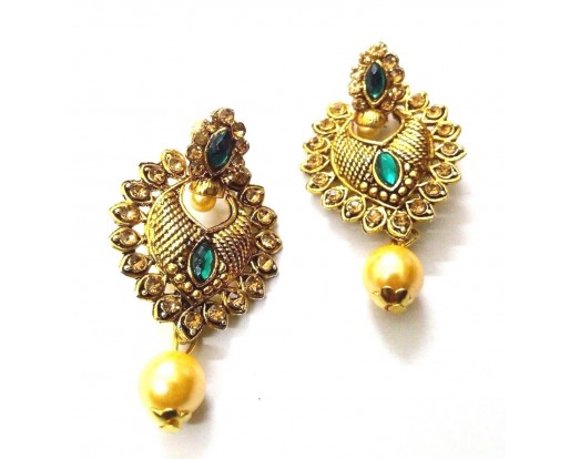 Golden Oxidized Rhinestone Earrings Ethnic Imitation Jewelry Dangle Drop EA17